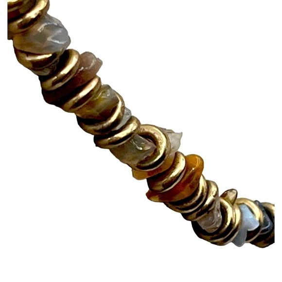 Bohemian Agate Chip & Faux Pearl Necklace With Brass Accents.  A88 - Picture 5 of 11